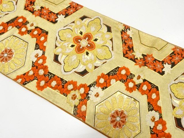 JAPANESE KIMONO / ANTIQUE FUKURO OBI (WEARABLE) WOVEN TORTOISESHELL / 